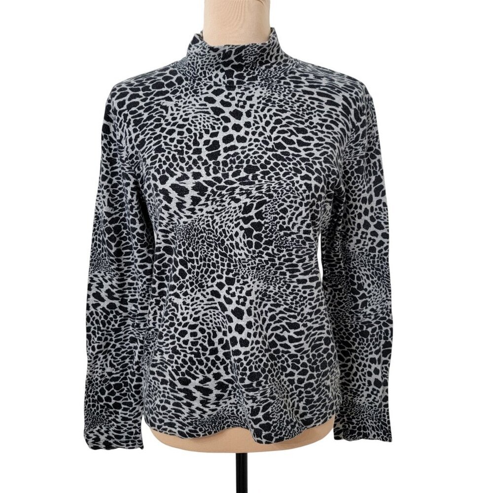 Jones New York Size M Black Gray Animal Print Mock / Turtleneck, Exc. Used Cond.